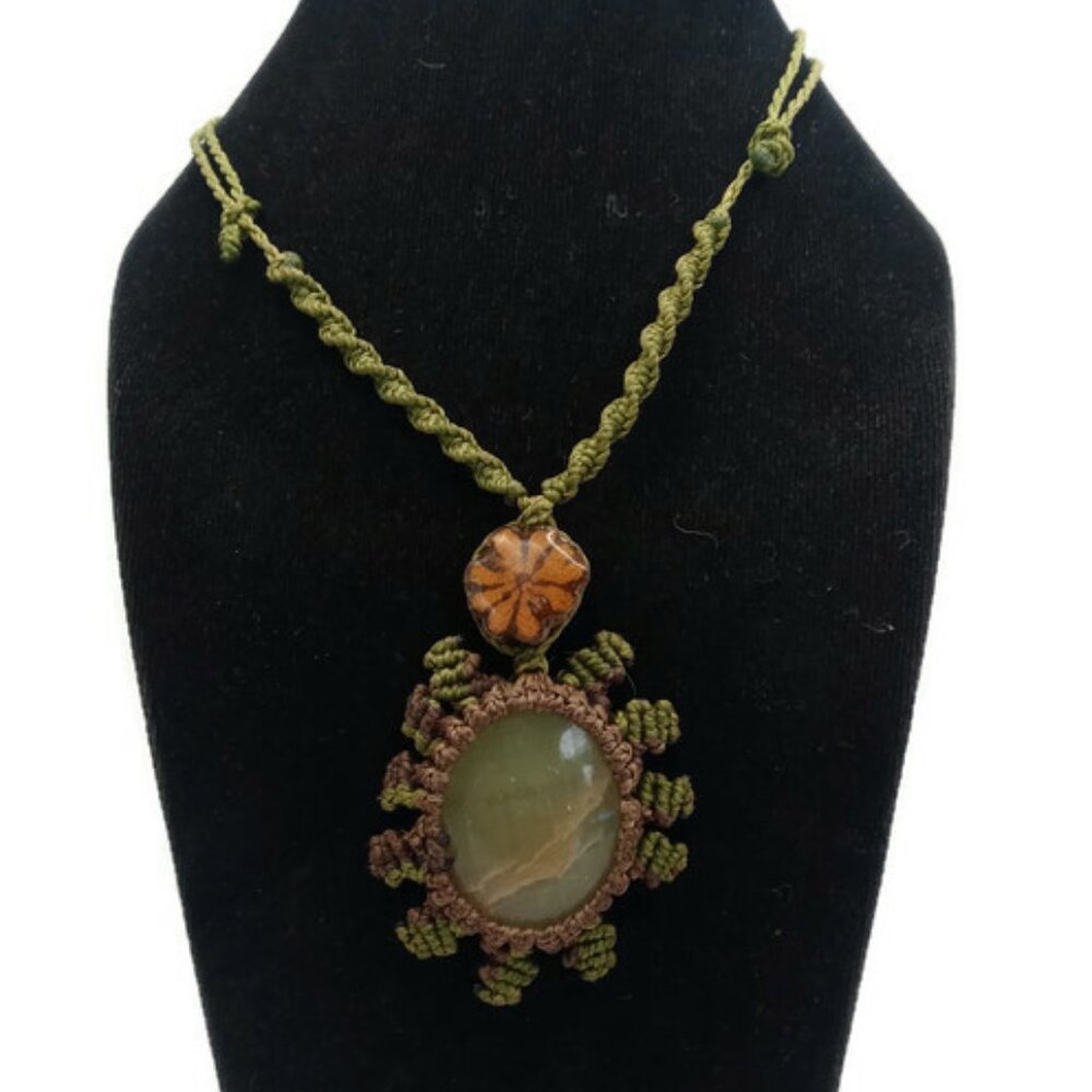 Adjustable Woven Macram Thread Necklace With Natu… - image 4